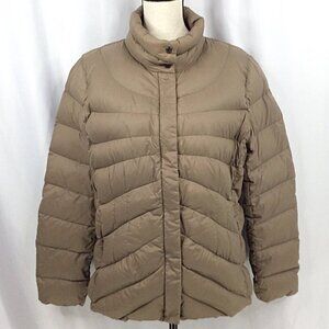 Lands End Puffer Jacket Womens Size XL 18 Beige Taupe Down Lightweight